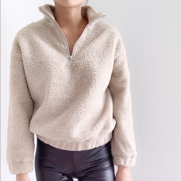 COZY SHERPA QUATER ZIP UP PULLOVER - TAUPE - Picture 3 of 8